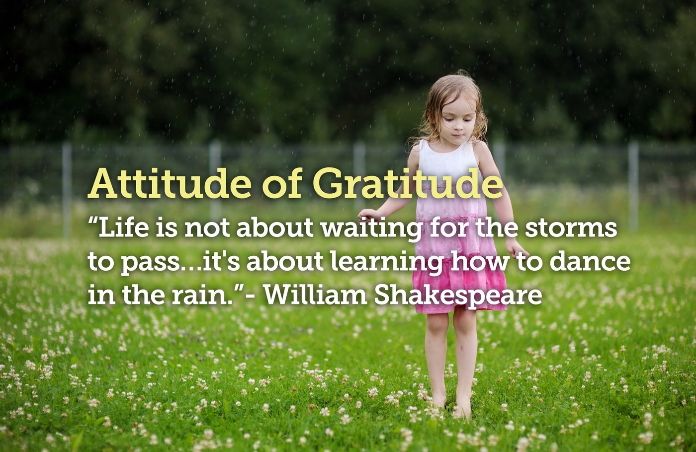 "Life is not about waiting for the storms to pass... it's about learning how to dance in the rain." - Shakespeare