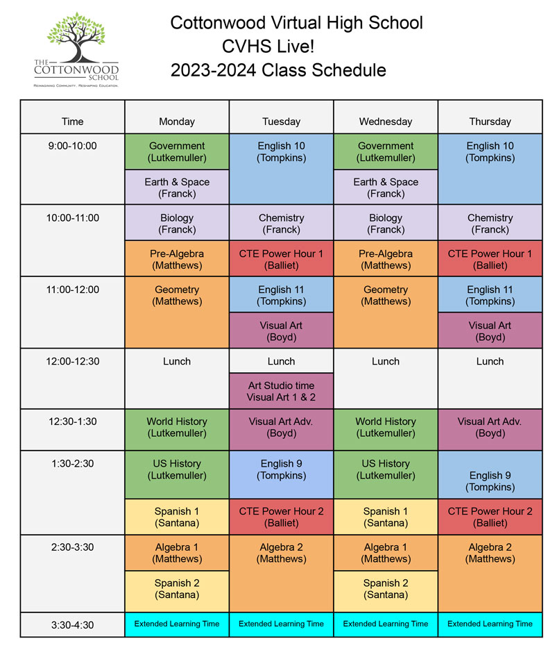 CVHS class schedule 2023-24