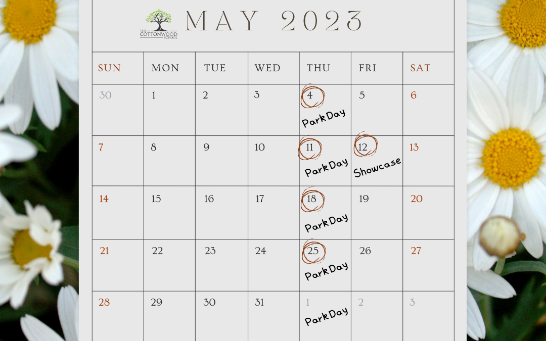 May calendar - park days every Thursday