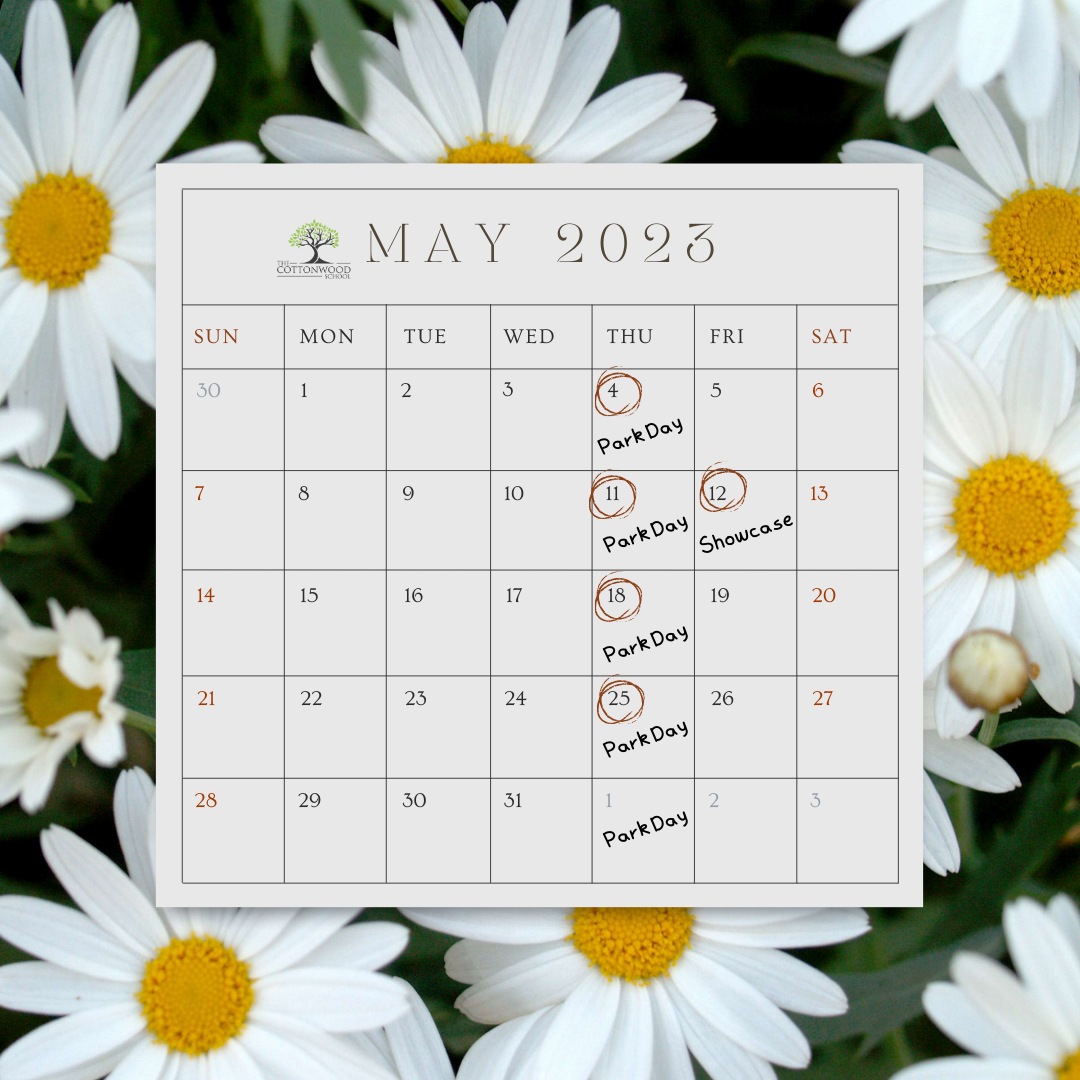 May calendar - park days every Thursday