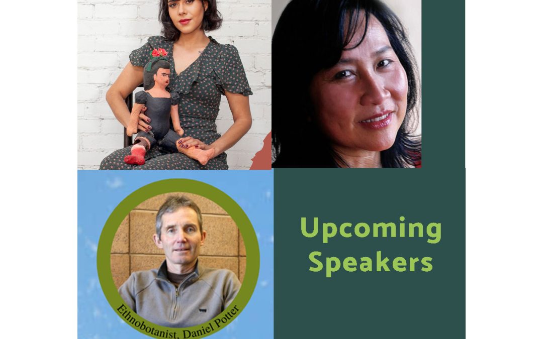 photo showing faces of two women and a man with the words Upcoming Speakers